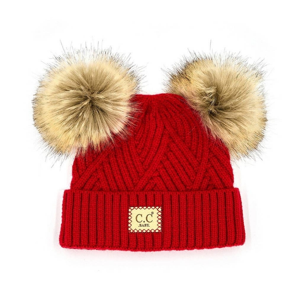 C.C Baby Criss Cross Knit Double Pom Winter‎ Beanie Hat